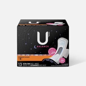 U by Kotex Balance Ultra Thin Overnight Pads with Wings, 13 Count