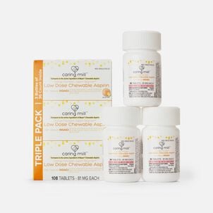 Caring Mill&trade; Aspirin Chewable Tablets Pain Reliever (NSAID) Low Dose Aspirin, Orange Flavor, 3 pack, 108 ct.
