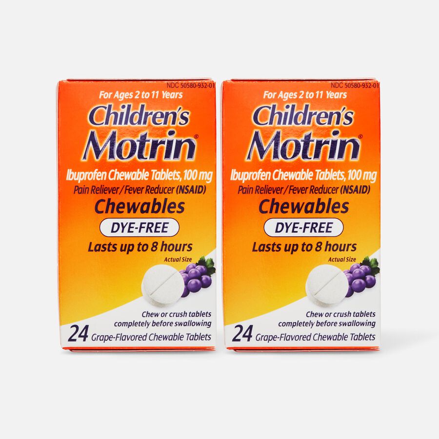 Children's Motrin Dye-Free Ibuprofen Chewable Tablets for Pain & Fever, Grape, 24 ct. (2-Pack), , large image number 0