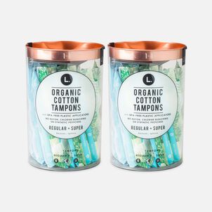 L. Organic Cotton Tampons Regular/Super Absorbency Duo Pack, BPA-free Plastic Applicator, 30 ct. (2-Pack)