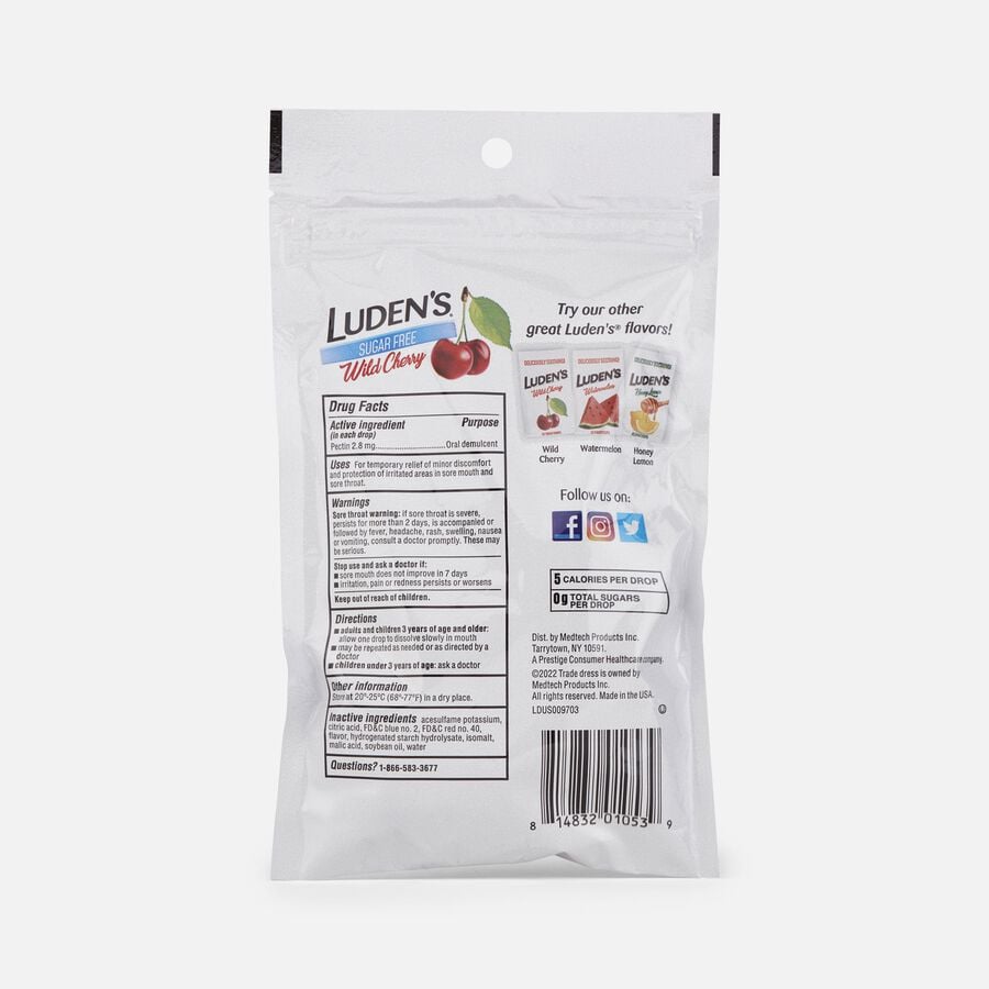 Luden's Wild Cherry Sugar Free Throat Drops, 25 ct. (3-Pack), , large image number 1