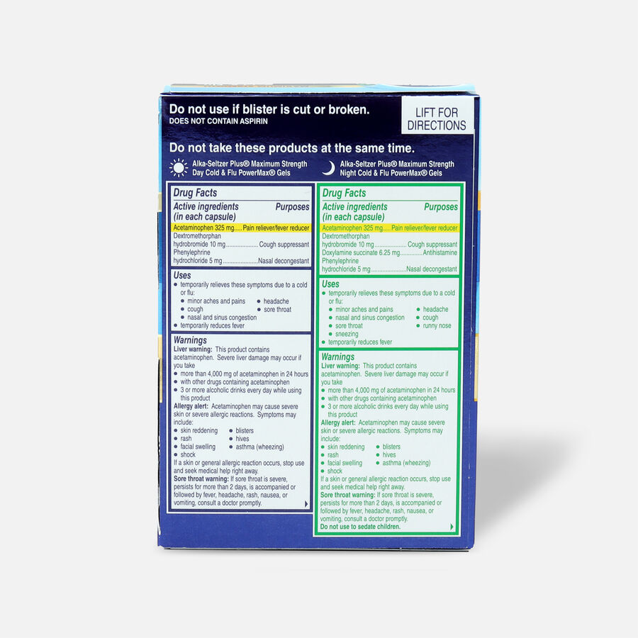 Alka-Seltzer Plus PowerMax Gels, Cold & Flu, Day & Night, 36 ct., , large image number 1