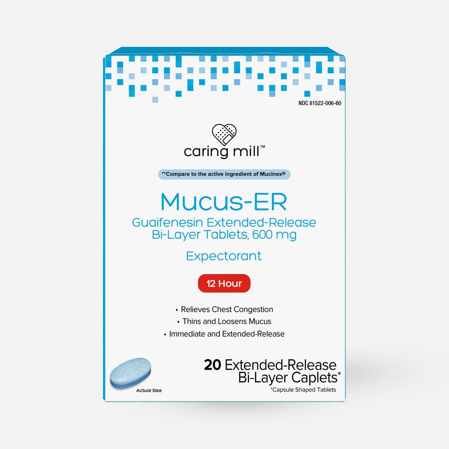 Caring Mill™ Mucus Guaifenesin Extended-Release Bi-Layer Caplets, 600mg, 20 ct., , large image number 0