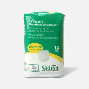 Select Disposable Absorbent Youth Underwear, 38-65 lbs, 12 ct.