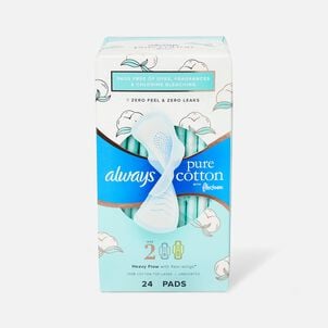 Always Pure Cotton with FlexFoam Pads for Women Size 2 Heavy Flow Absorbency, with Wings, 24 ct.
