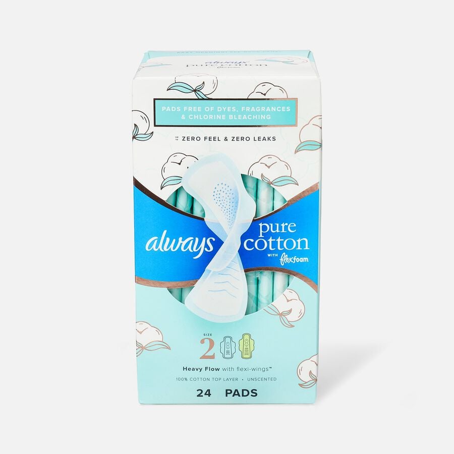 Always Pure Cotton with FlexFoam Pads for Women Heavy Flow Absorbency with Wings, , large image number 0