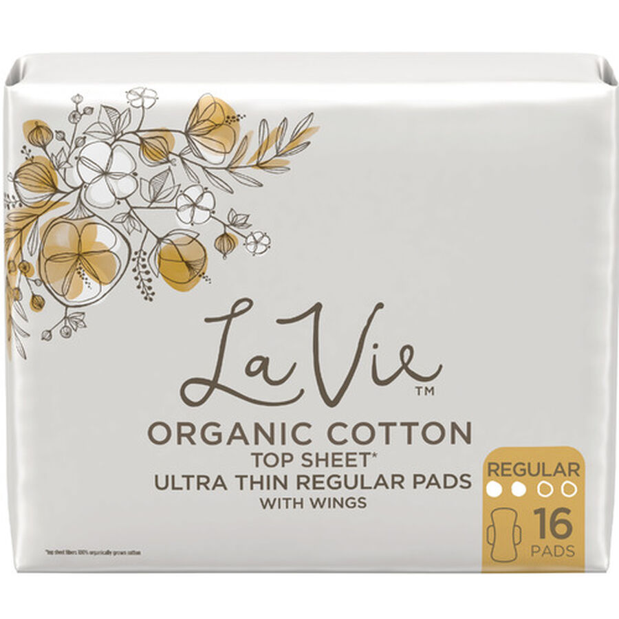 La Vie Organic Cotton Top Sheet Ultra-Thin Pads with Wings, Regular, 16 ct., , large image number 3