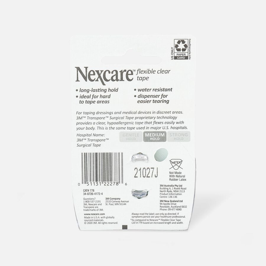 Nexcare Flexible Clear First Aid Tape Dispenser, 1" x 10 yds, , large image number 1