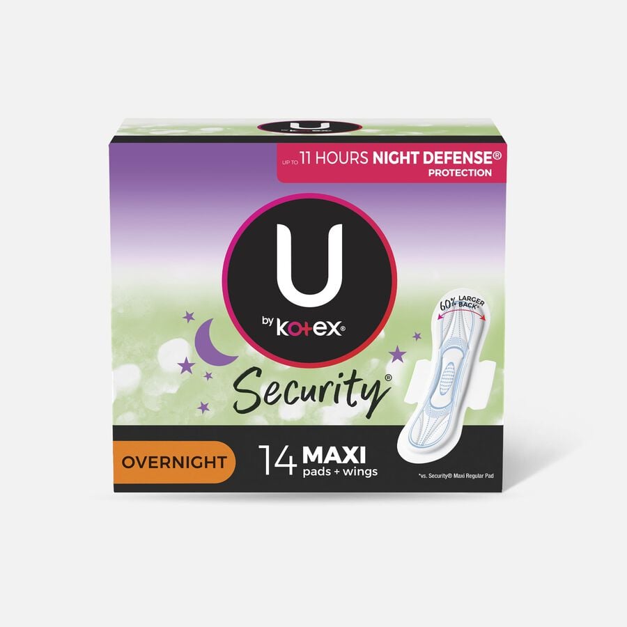 U by Kotex Security Maxi Pad with Wings, Overnight, Unscented, 14 ct., , large image number 0