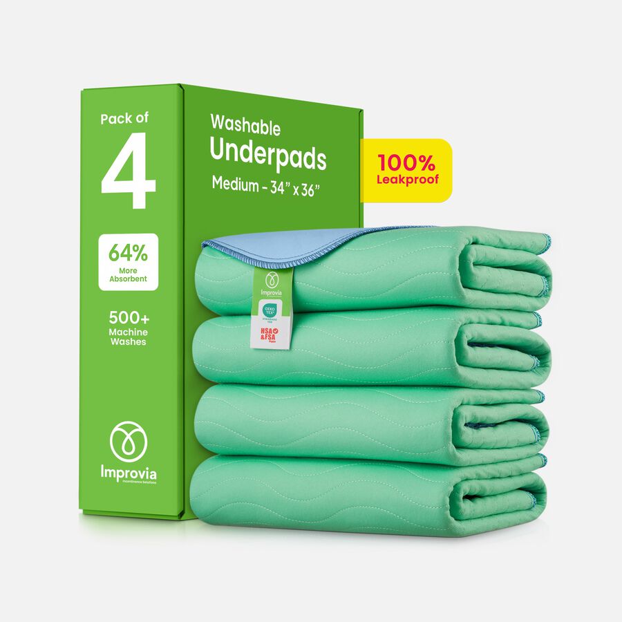 Improvia Washable Underpads, Heavy Absorbency, Reusable Incontinence Pads for Bed, Sofa, Floor, Medium 34&rdquo; x 36&rdquo;, 4-Pack, , large image number 0