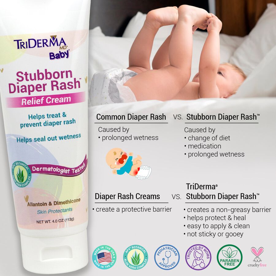 TriDerma Baby, Stubborn Diaper Rash™ Relief Cream, 4 oz. Tube, , large image number 6