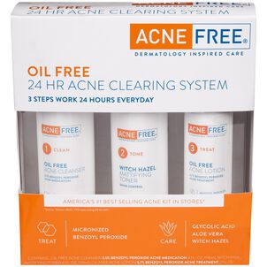 AcneFree Oil Free 24 HR Acne Clearing System, 3 Piece Kit