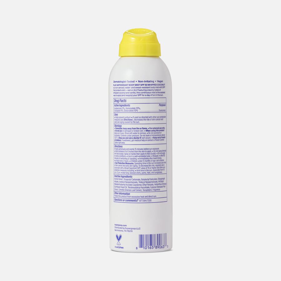 Supergoop! PLAY Antioxidant Body Mist, SPF 50 with Vitamin C, Whipped Coconut, 6 fl. oz., , large image number 1