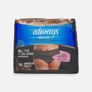 Always Discreet Boutique Incontinence Underwear, Black, XL, 16 ct.