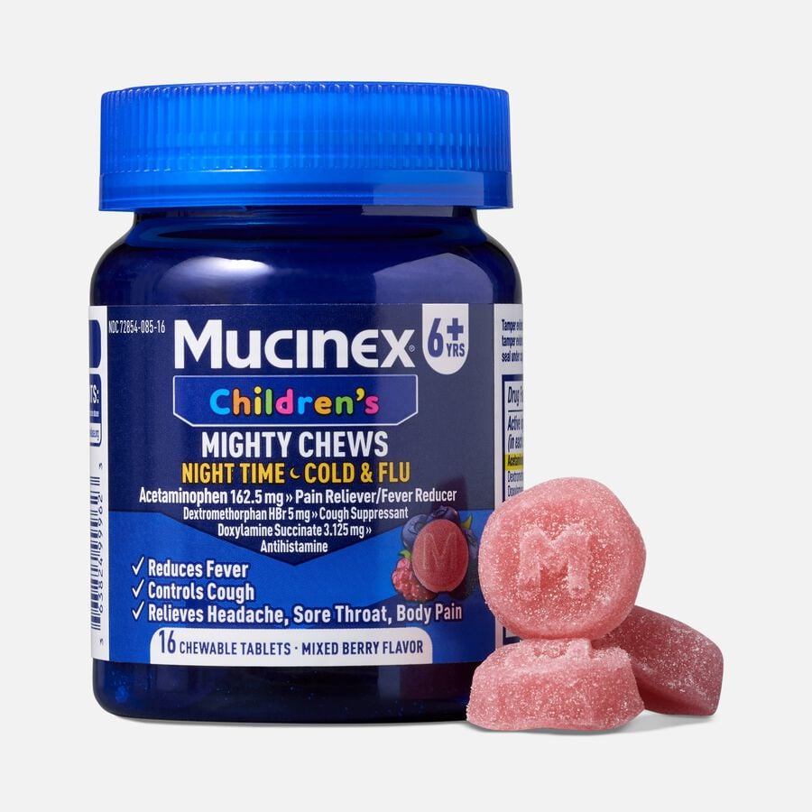 Mucinex Children's Mighty Chews Cold & Flu, Mixed Berry, 16 ct., , large image number 1