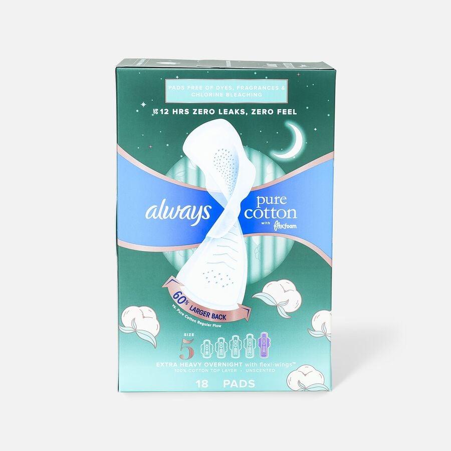 Always Pure Cotton with FlexFoam Pads for Women Heavy Flow Absorbency with Wings, , large image number 2