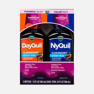 Vicks&reg; DayQuil&trade; & NyQuil&trade; Cold & Flu Combo-Pack, Elderberry, 12 fl oz.