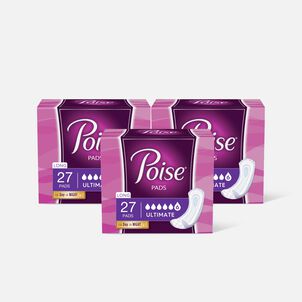 Poise Incontinence Pads, Ultimate Absorbency, Long, 27 ct. (3-Pack)