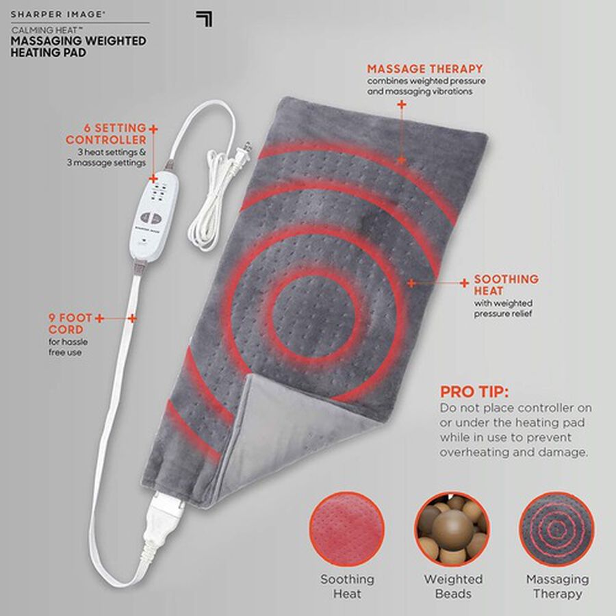 Sharper Image&reg; Calming Heat Massaging Weighted Heating Pad, 12 Settings - 3 Heat, 9 Massage, 12&rdquo; x 24&rdquo;, 4 lbs, , large image number 2