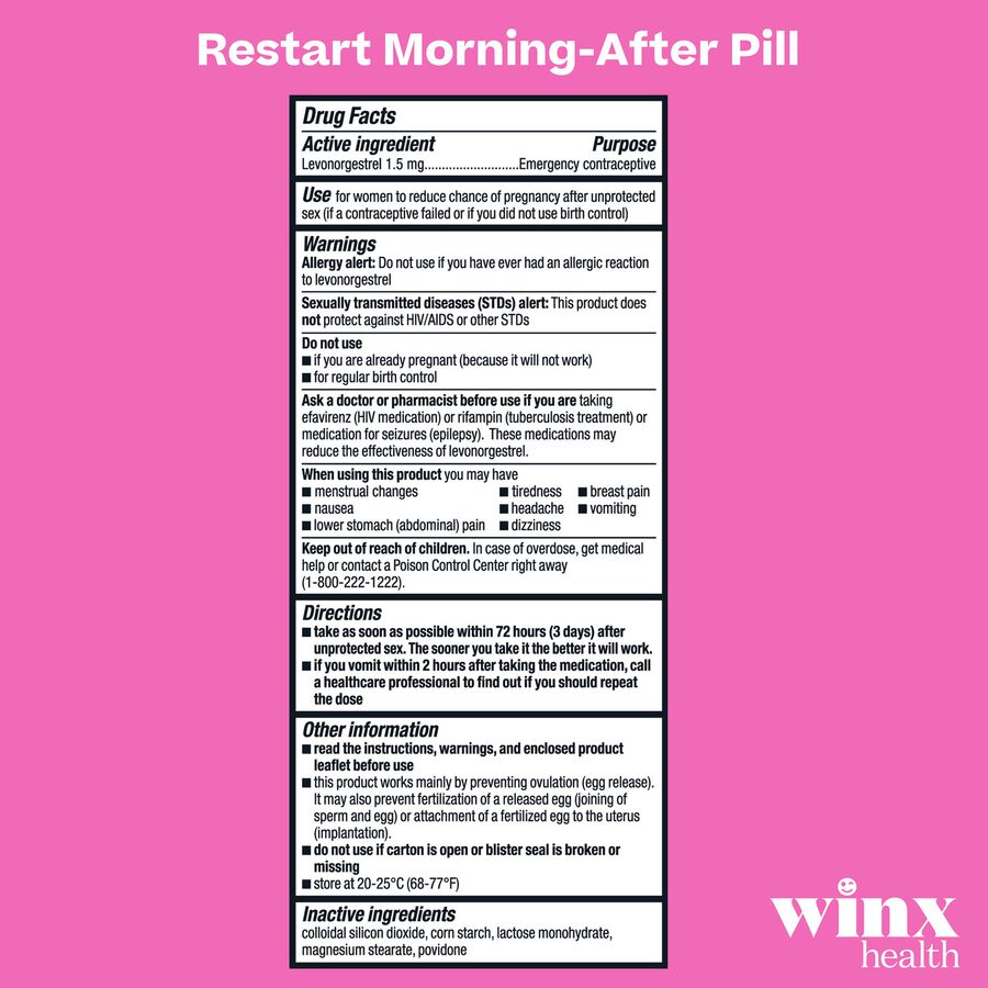 Winx Health Restart Emergency Contraceptive Morning After Pill, 1 ct., , large image number 4