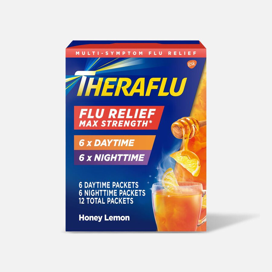 Theraflu Multi-Symptom Flu Relief Max Strength Day & Night Powder, Honey Lemon, 12 ct., , large image number 0