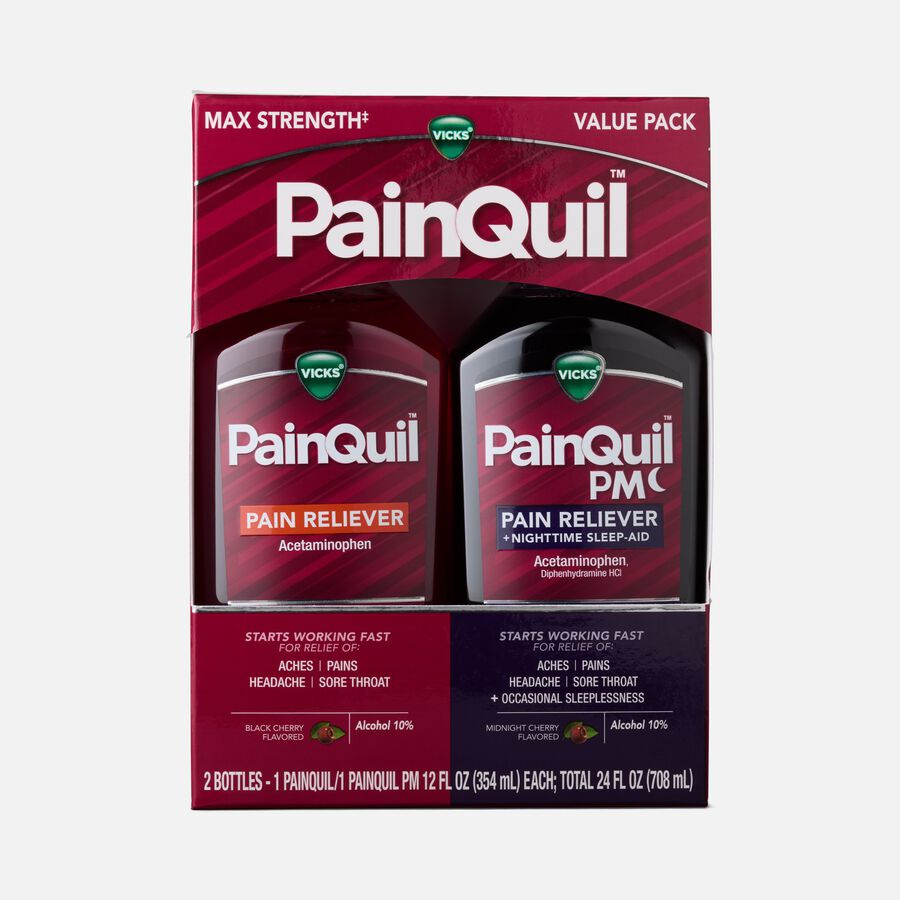 Vicks PainQuil Pain Relief Liquid, Day & Night Combo Pack, Cherry, 2x 12 oz., , large image number 0