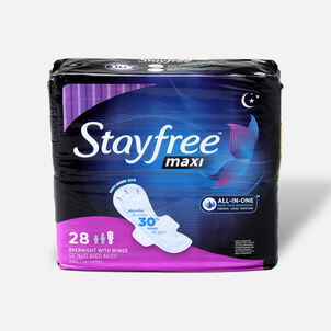 Stayfree Maxi Pads Overnight with Wings, 28 ct.