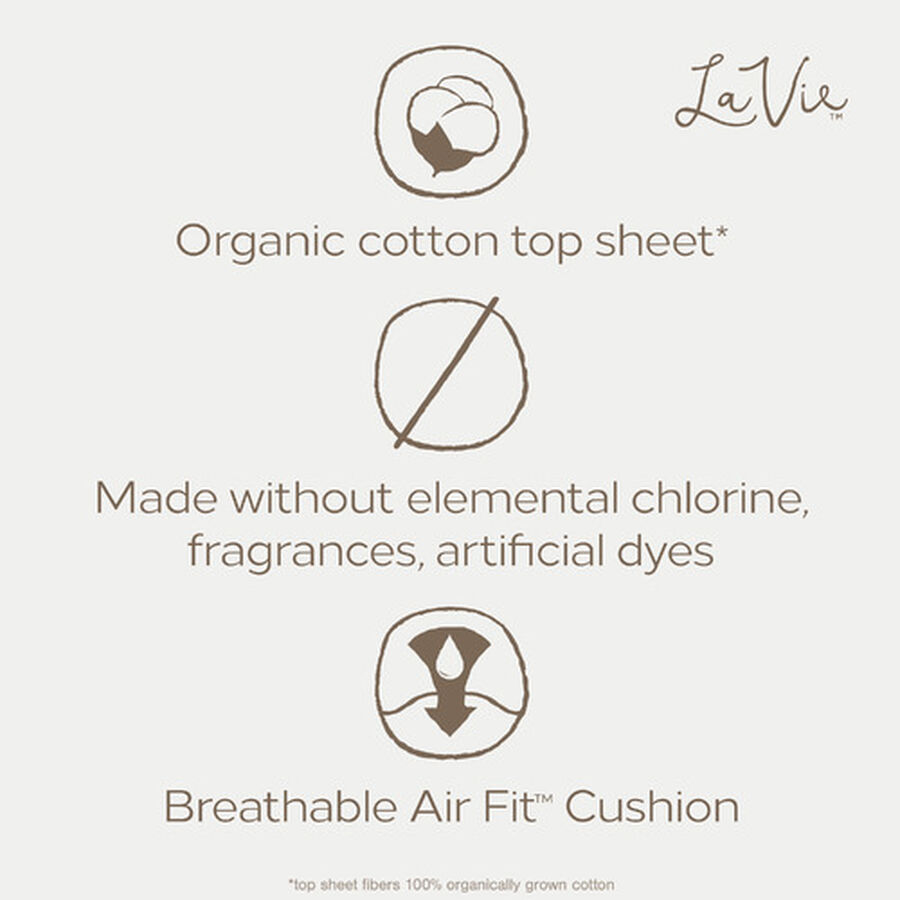 La Vie Organic Cotton Top Sheet Ultra-Thin Pads with Wings, Regular, 16 ct., , large image number 4