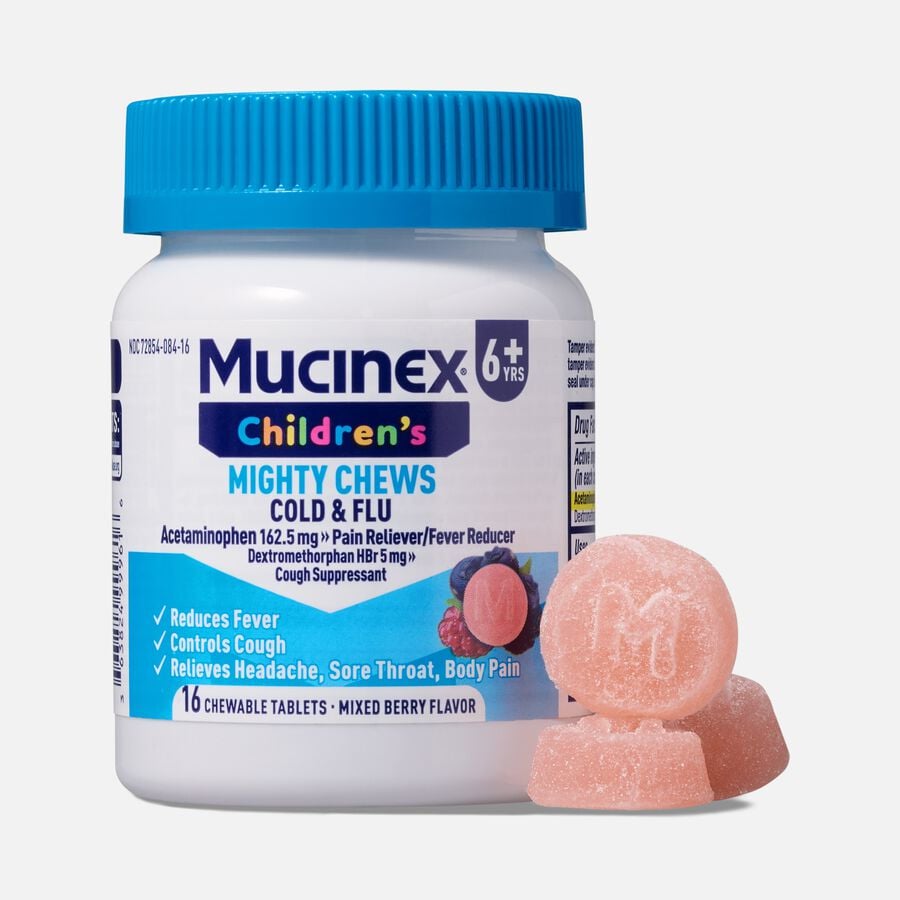 Mucinex Children's Mighty Chews Cold & Flu, Mixed Berry, 16 ct., , large image number 0