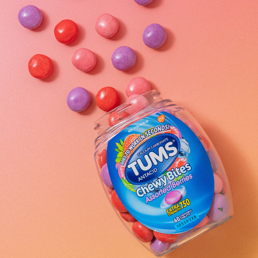 TUMS Chewy Bites Extra Strength Antacid Chewable Tablets, Assorted Berries, 60 ct., , large image number 2