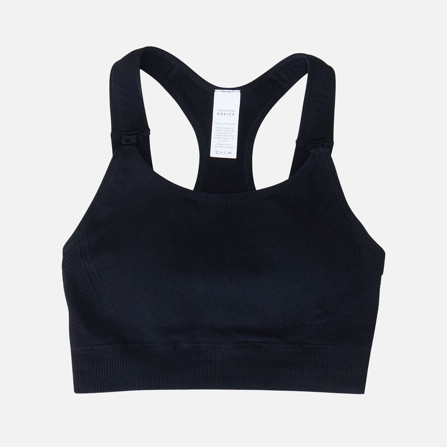 Ingrid + Isabel Basics Seamless Maternity + Nursing Sport Bra, Black, , large image number 0