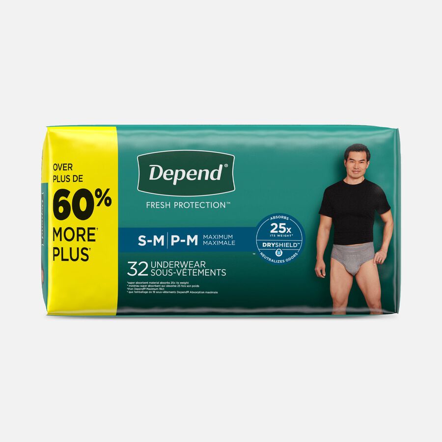 Depend Fresh Protection Adult Incontinence Underwear for Men, Disposable, Maximum, Small/Medium, Grey, 32 ct., , large image number 0