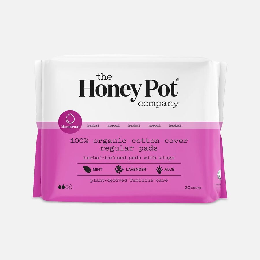 The Honey Pot 100% Organic Top Sheet Super Herbal Menstrual Pads with Wings, , large image number 0