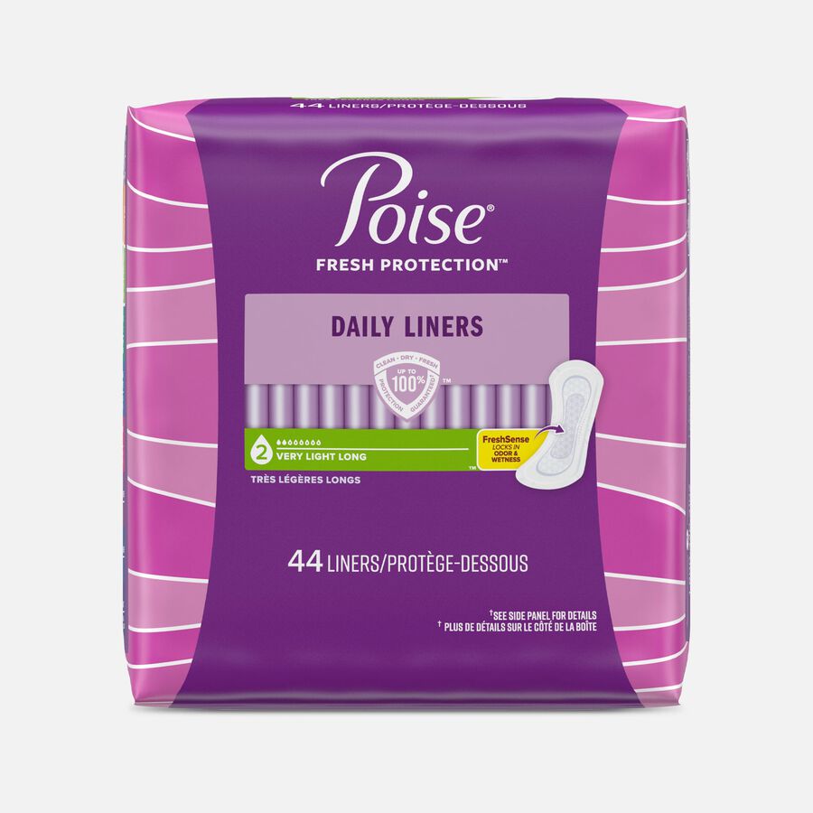 Poise Daily Liners, Incontinence Panty Liners, 2 Drop Very Light Absorbency, Long Length, 44 ct., , large image number 0