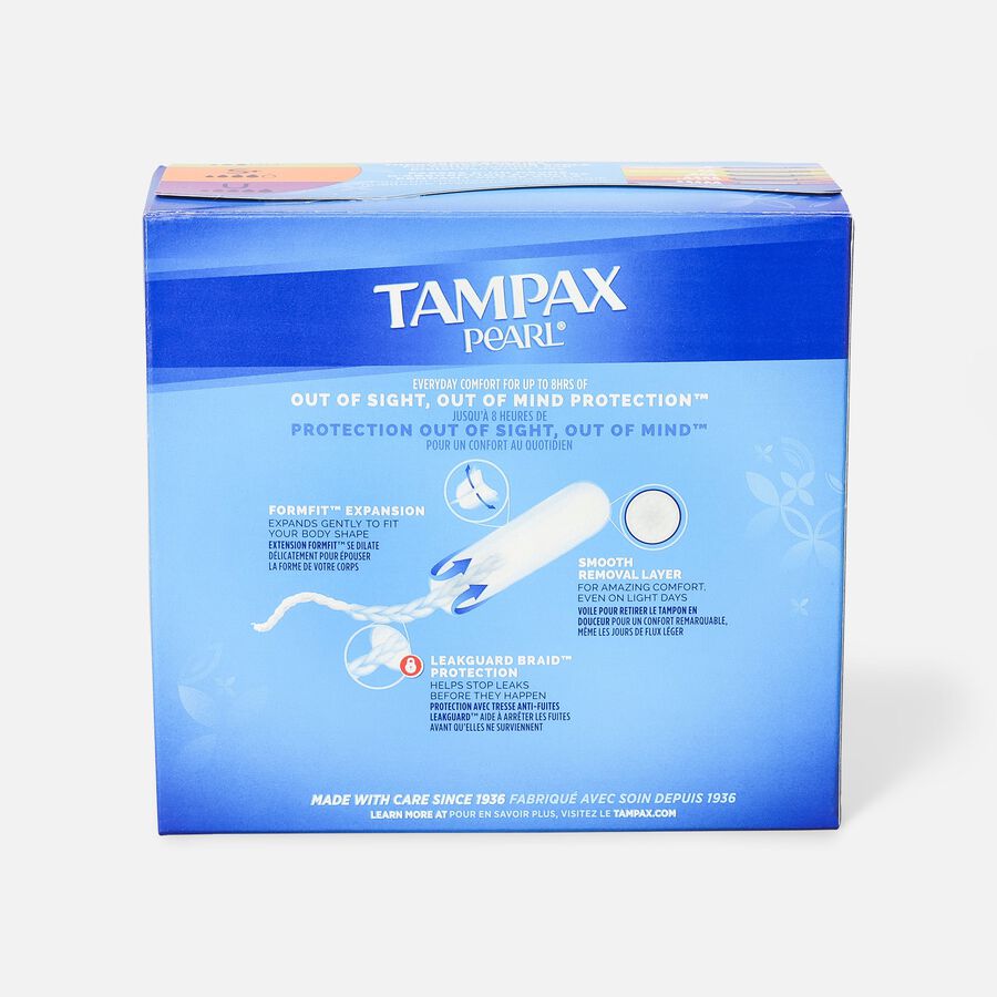 Tampax Pearl Tampons Trio Pack, Super/Super Plus/Ultra Absorbency with BPA-Free Plastic Applicator and LeakGuard Braid, Unscented, 34 ct., , large image number 1