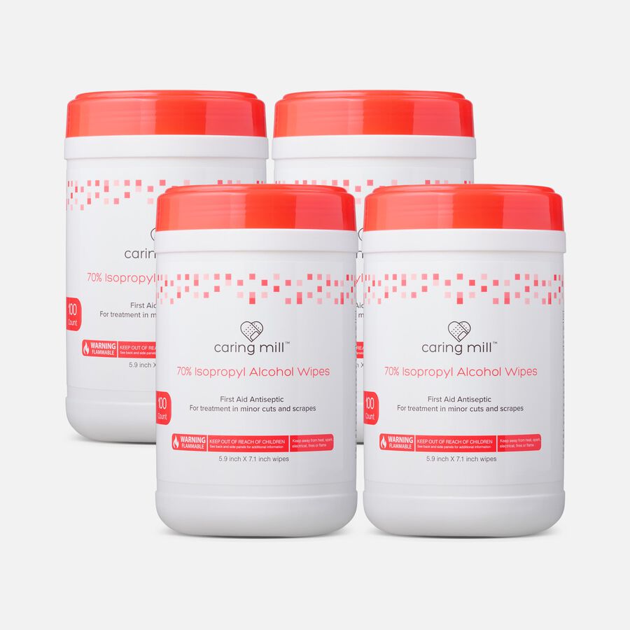 Caring Mill&trade; Alcohol Wipes Canister, 100 ct. (4-Pack), , large image number 0