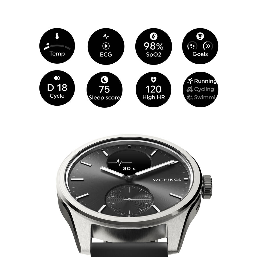 Withings ScanWatch 2 Smart Wearable Health Tracker, 42mm, Black, , large image number 1