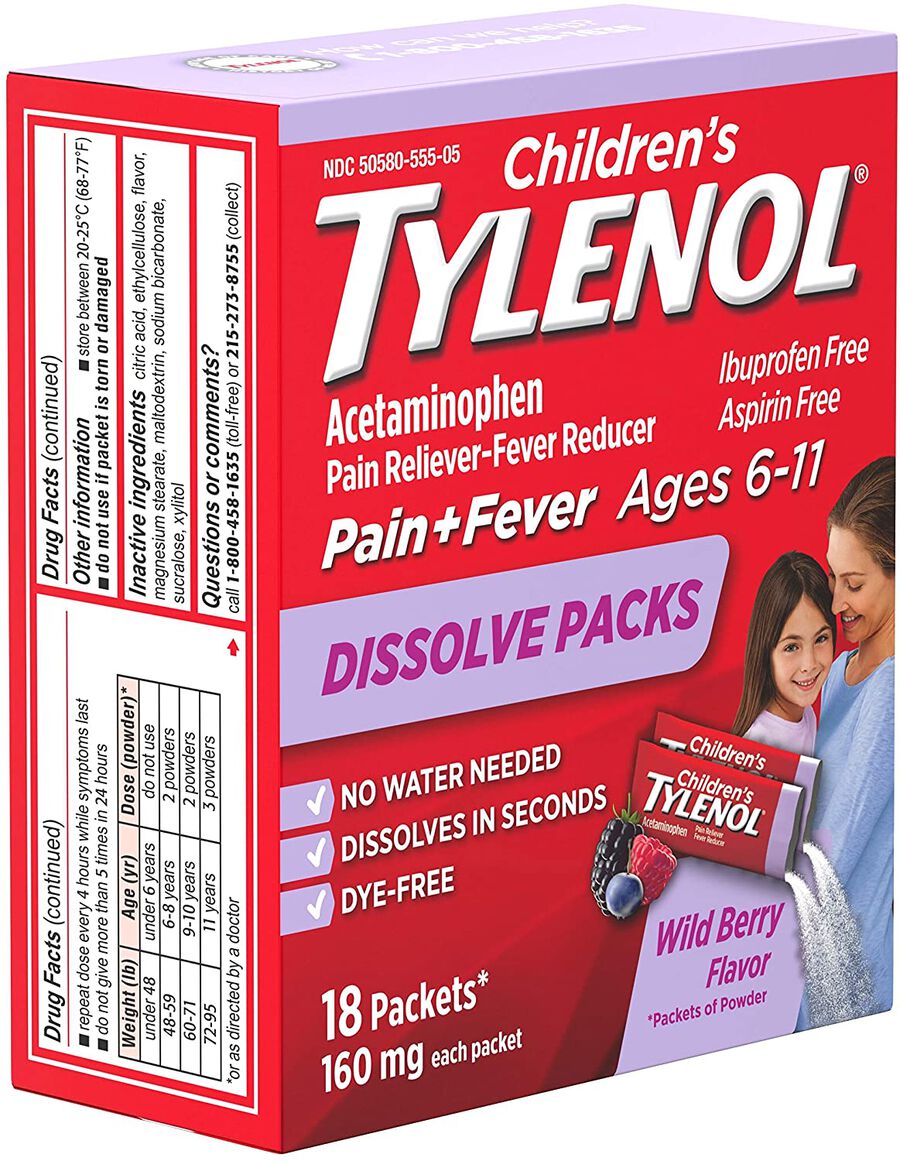 Tylenol Children's Pain and Fever Powder Packs, Berry Flavor, 18 ct., , large image number 4