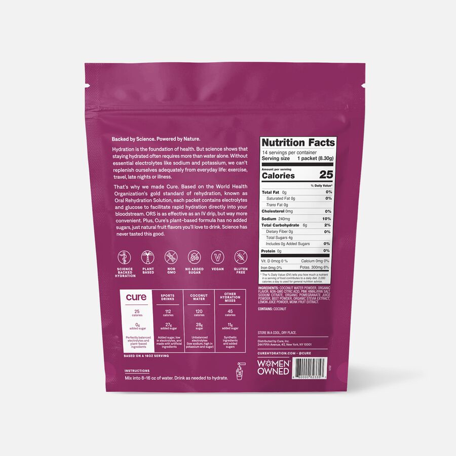 Cure Hydrating Electrolyte Drink Mix Pouches, Berry Pomegranate, 14 ct., , large image number 1