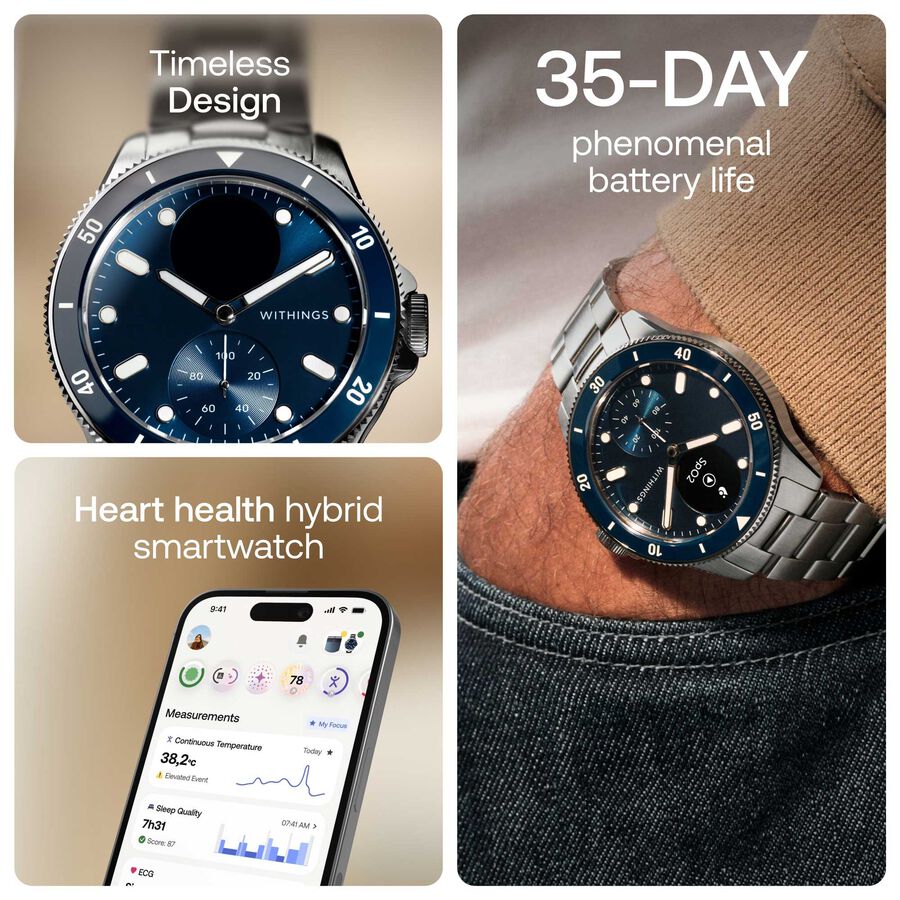 Withings ScanWatch Nova Premium Heart Health Hybrid Smartwatch, 42mm, Blue, , large image number 1