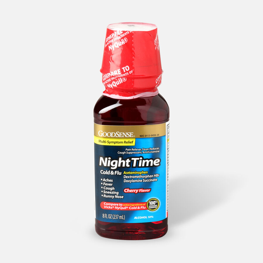 GoodSense® NightTime Cold and Flu Relief, Cherry Flavor, 8 fl oz., , large image number 0
