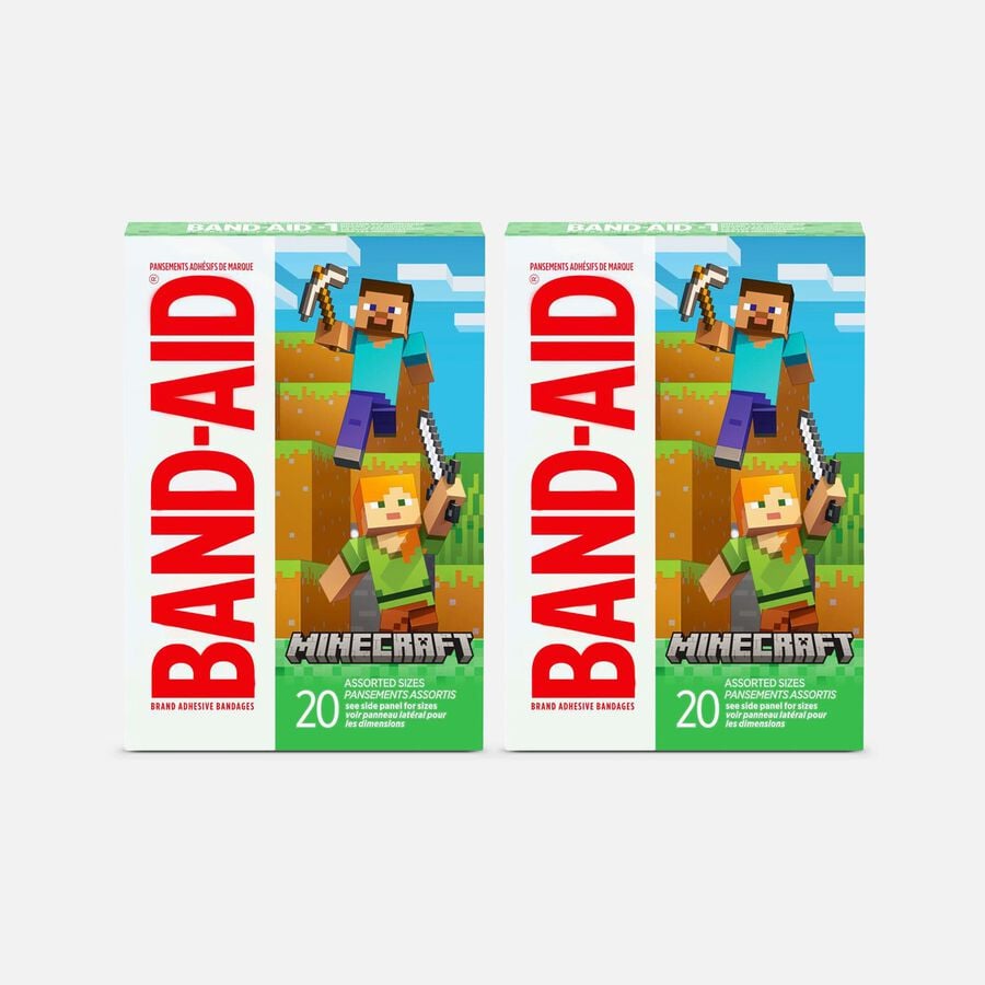 BAND-AID&reg; Adhesive Bandages, Minecraft, Assorted Sizes, 20 ct. (2-Pack), , large image number 0