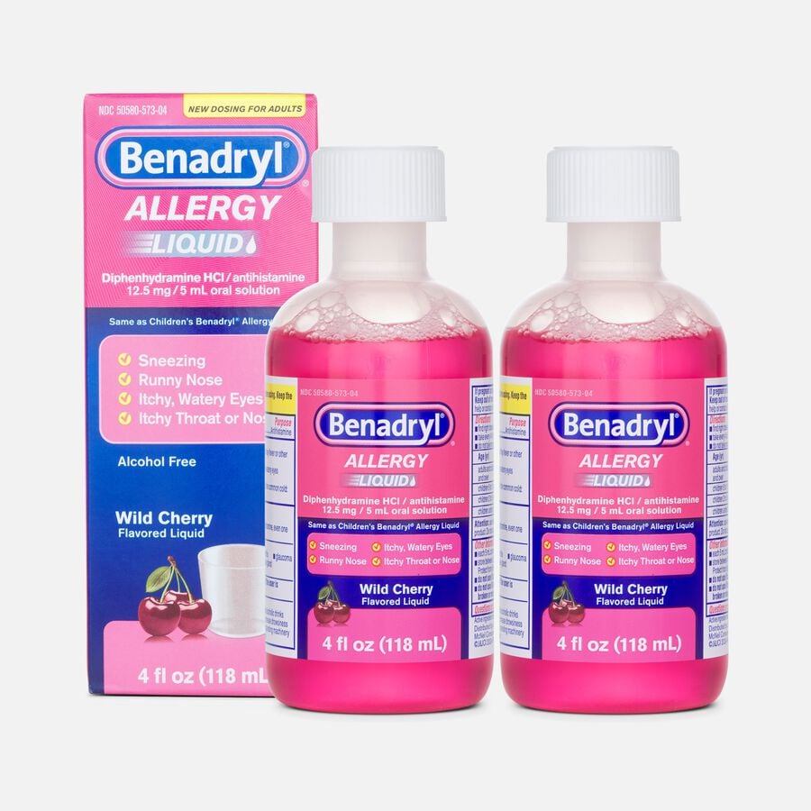 Benadryl Allergy Relief Oral Solution, Wild Cherry, 4 fl oz. (2-Pack), , large image number 0