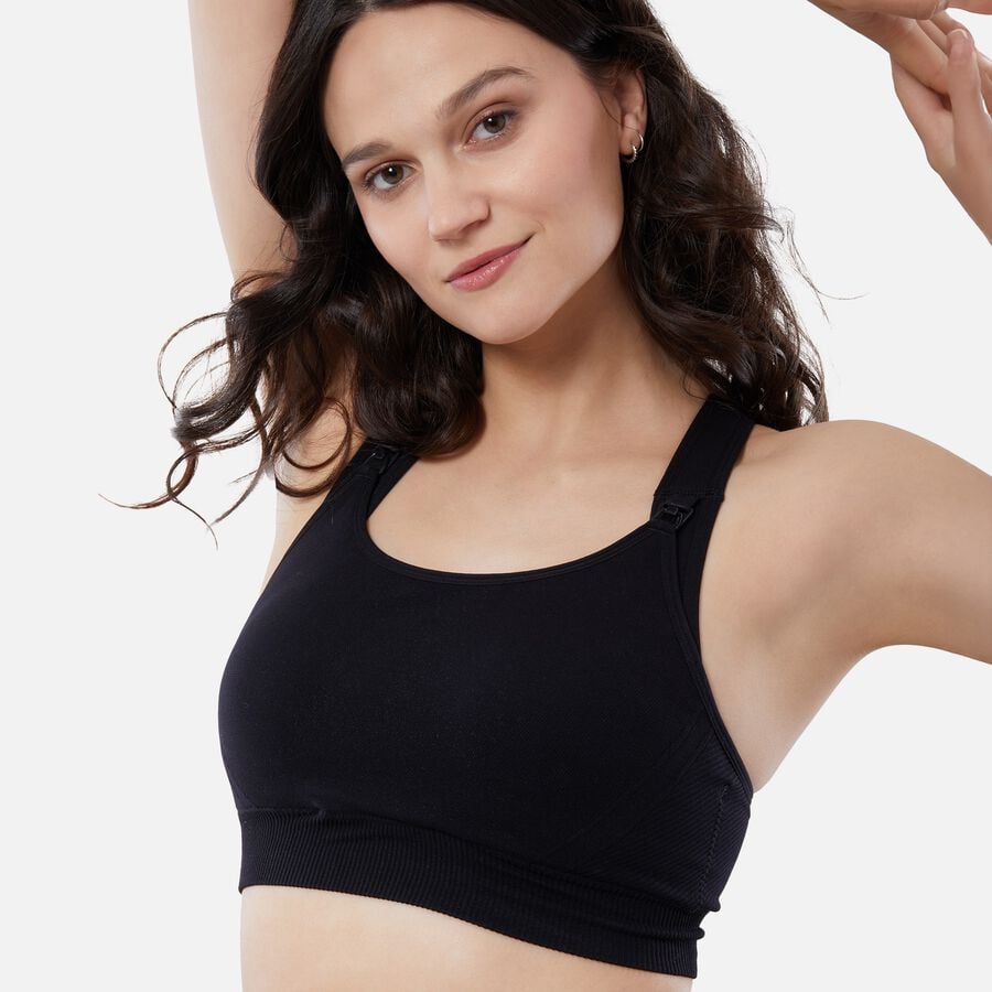 Ingrid + Isabel Basics Seamless Maternity + Nursing Sport Bra, Black, , large image number 1