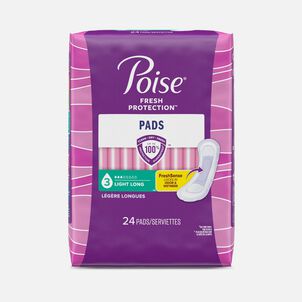 Poise Incontinence Pads & Postpartum Incontinence Pads, 3 Drop Light Absorbency, Long Length, 24 ct.