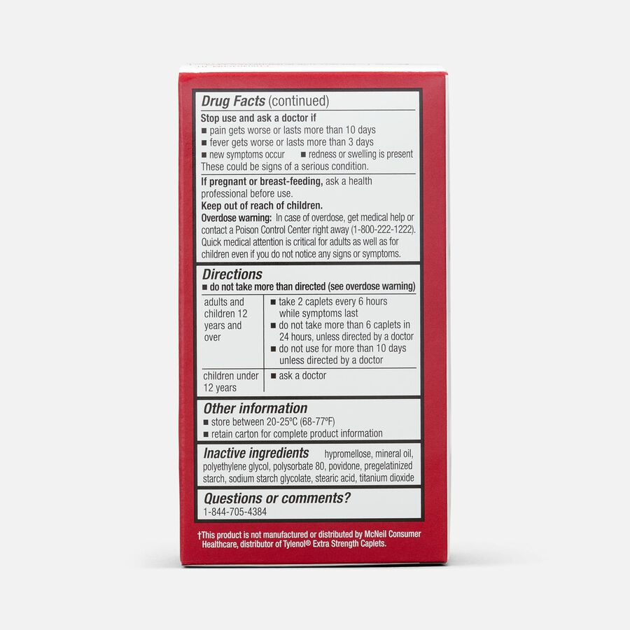 Caring Mill&trade; Acetaminophen Adult Pain Reliever/Fever Reducer Extra Strength Caplets, 100 ct., , large image number 2