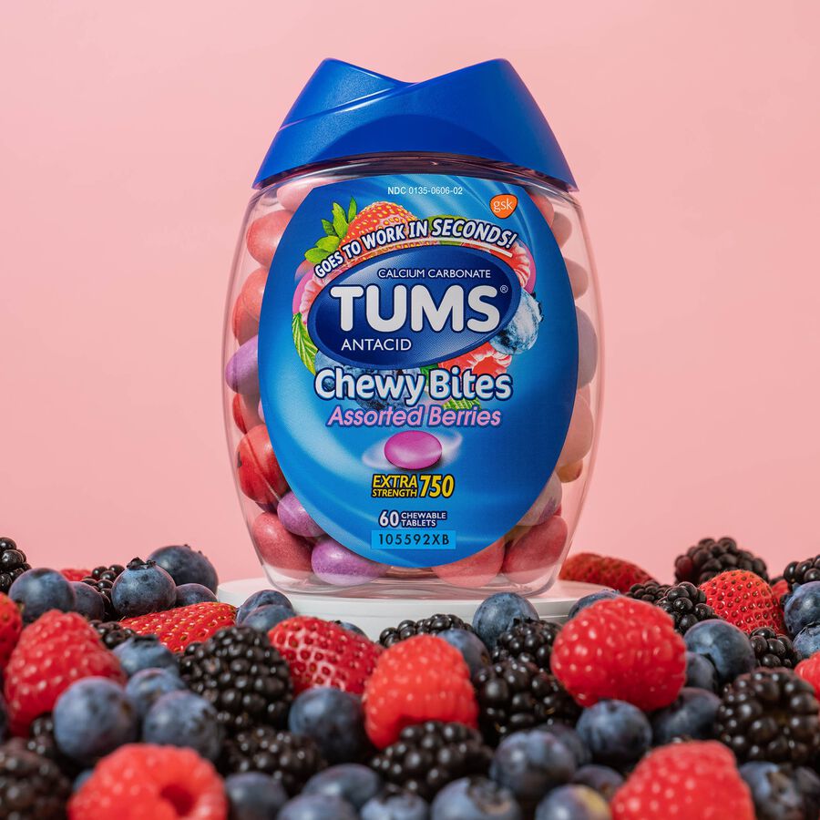 TUMS Chewy Bites Extra Strength Antacid Chewable Tablets, Assorted Berries, 60 ct., , large image number 3