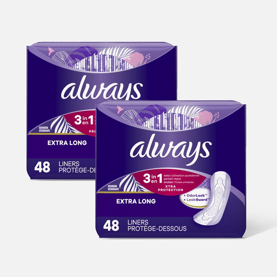 Always Panty Liners, Xtra Long with Leakguard, 48 ct. (2-Pack), , large image number 0