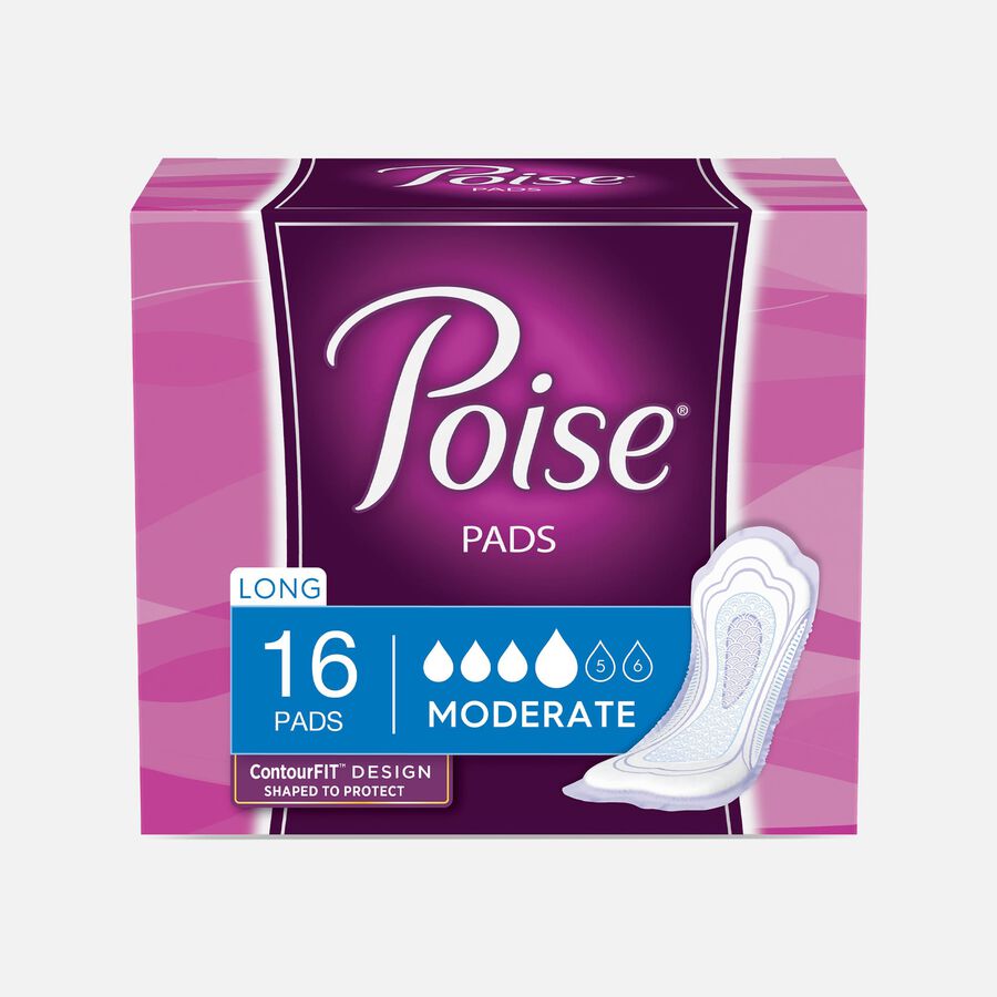 Poise® Moderate Absorbency Pads, Long Length, 16 ct., , large image number 0