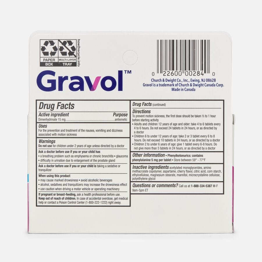 Gravol Kids Motion Sickness Chewables,  Cherry, 18 ct., , large image number 1